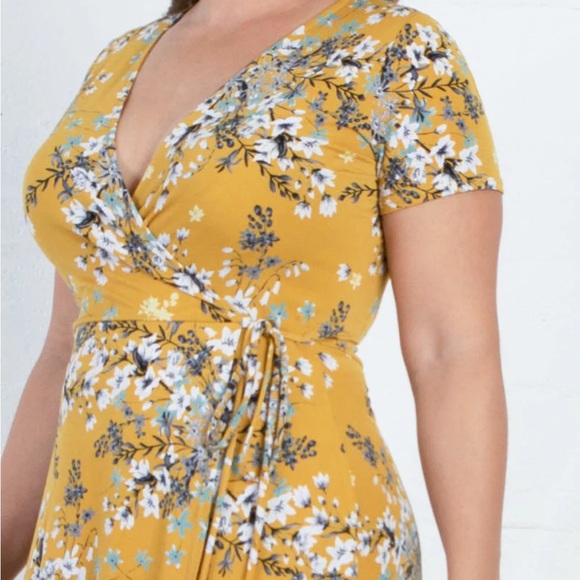 Floral Wrap Dress in Yellow - Picture 2 of 5